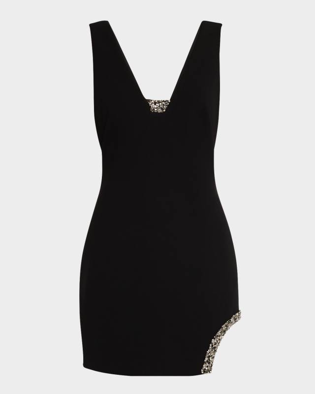 Beaded Bonded Crepe Mini Dress